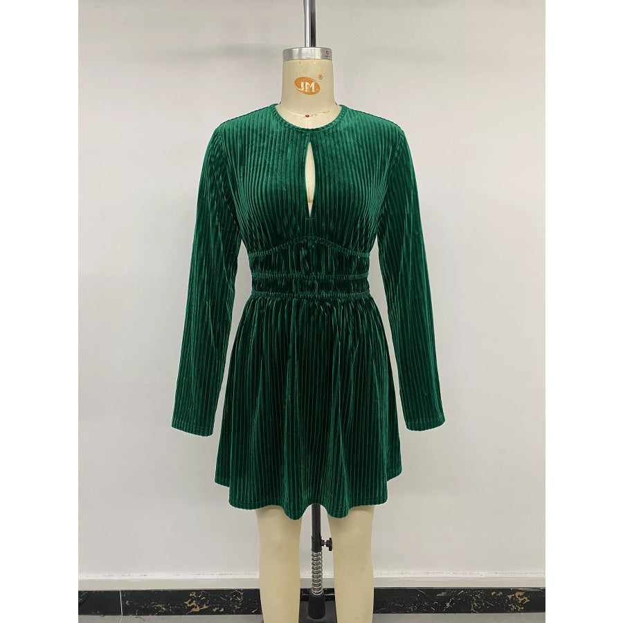 Ribbed Keyhole Long Sleeve Mini Dress Apparel and Accessories