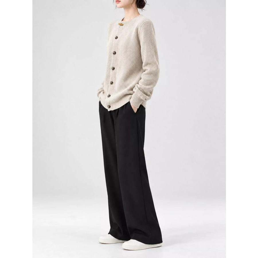 Ribbed Knit Asymmetrical Button Cardigan Apparel and Accessories