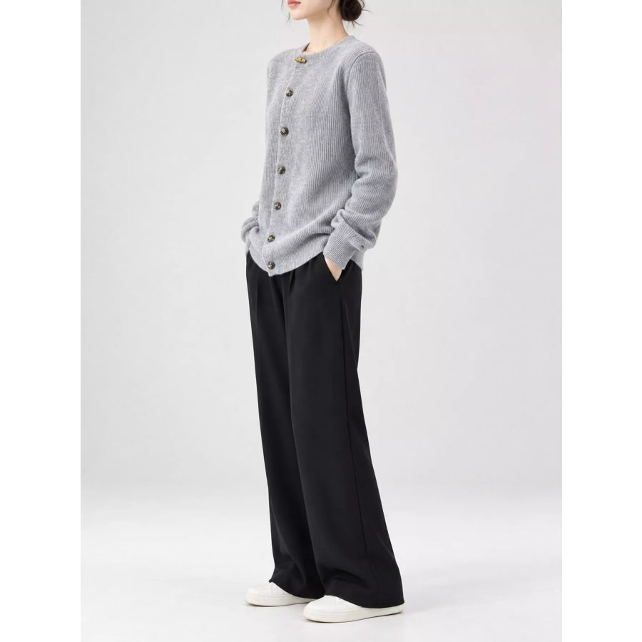 Ribbed Knit Asymmetrical Button Cardigan Apparel and Accessories