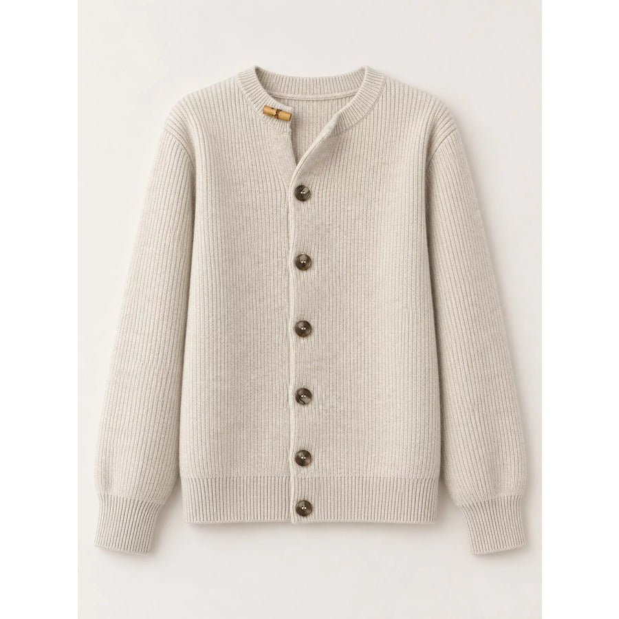 Ribbed Knit Asymmetrical Button Cardigan Apparel and Accessories