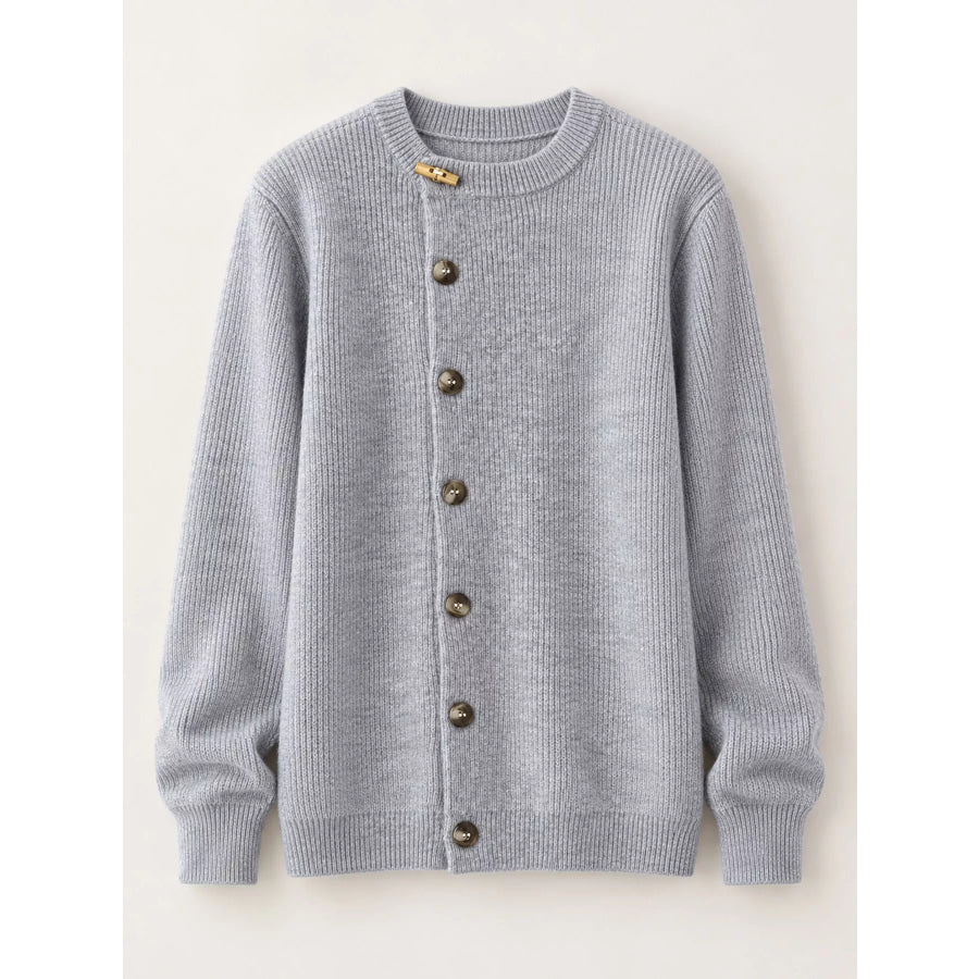 Ribbed Knit Asymmetrical Button Cardigan Apparel and Accessories