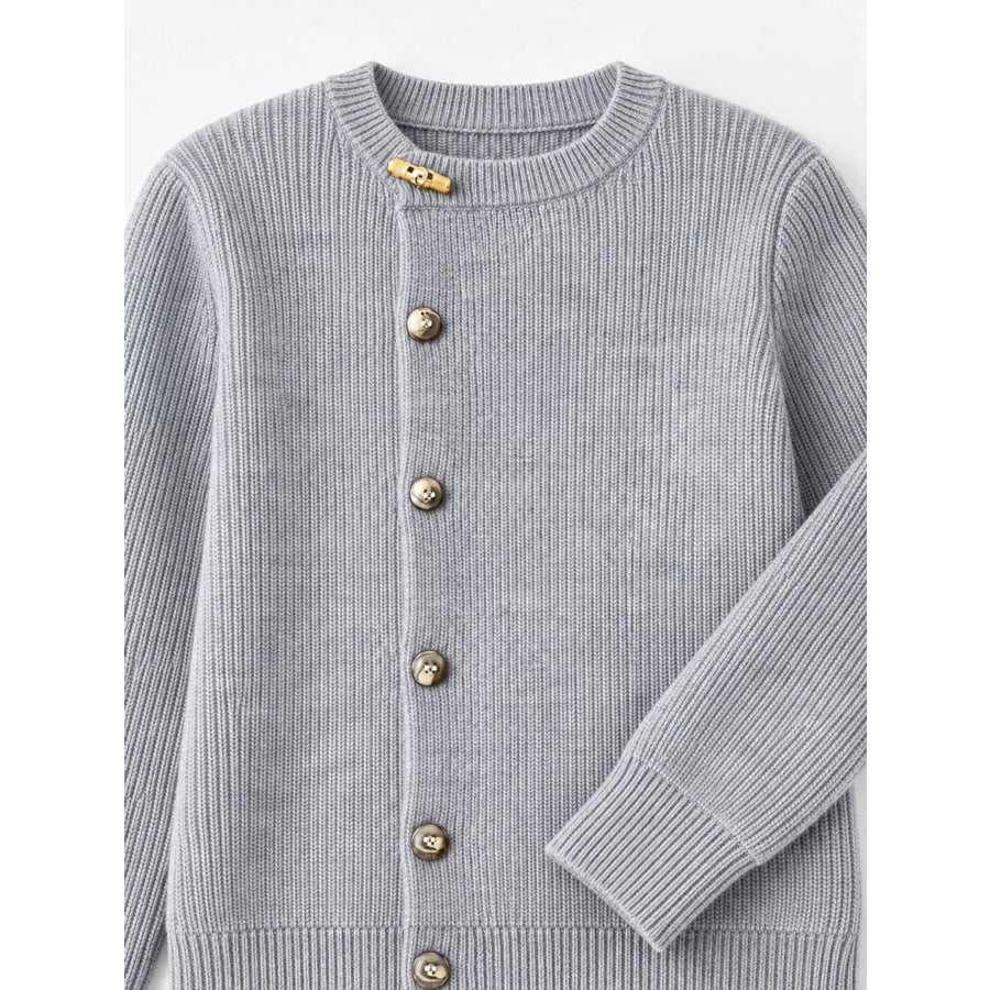 Ribbed Knit Asymmetrical Button Cardigan Apparel and Accessories