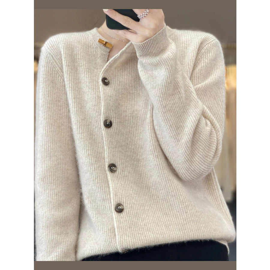 Ribbed Knit Asymmetrical Button Cardigan Apparel and Accessories