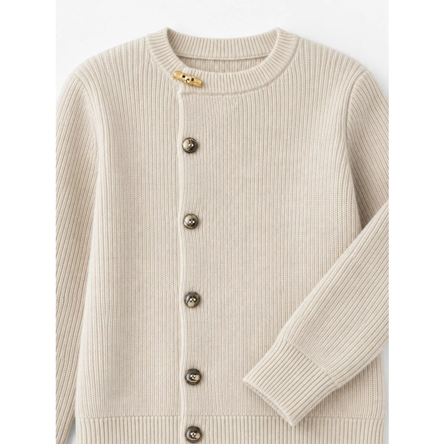 Ribbed Knit Asymmetrical Button Cardigan Apparel and Accessories