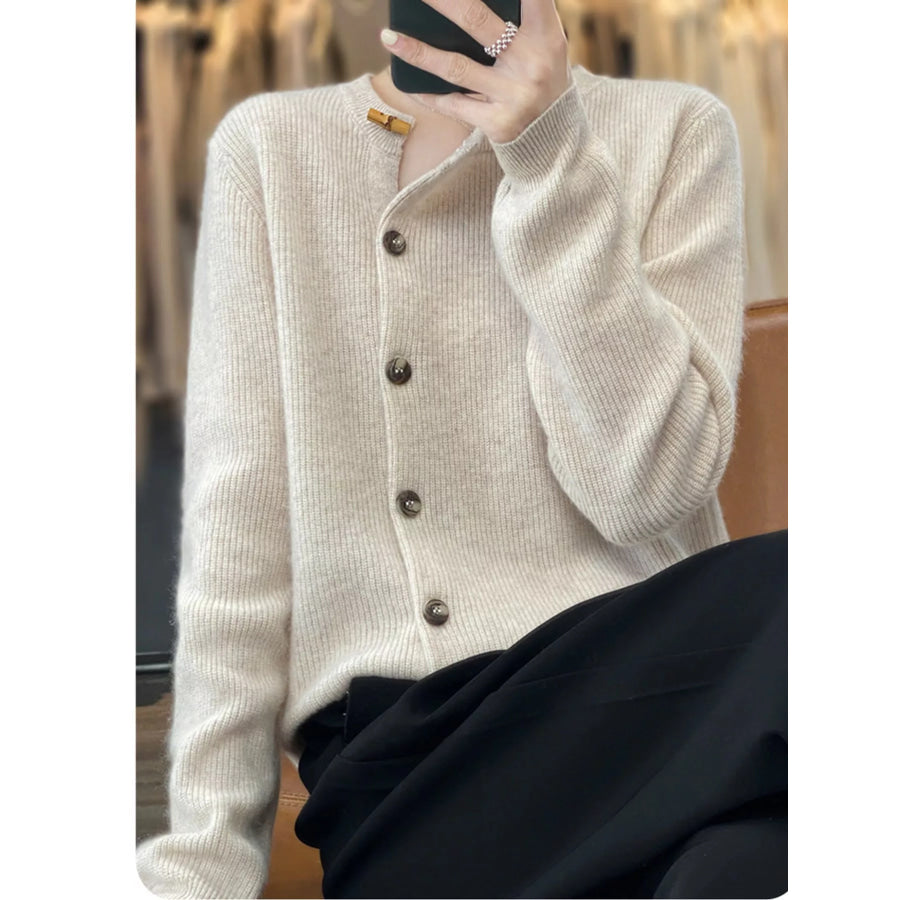 Ribbed Knit Asymmetrical Button Cardigan Apparel and Accessories