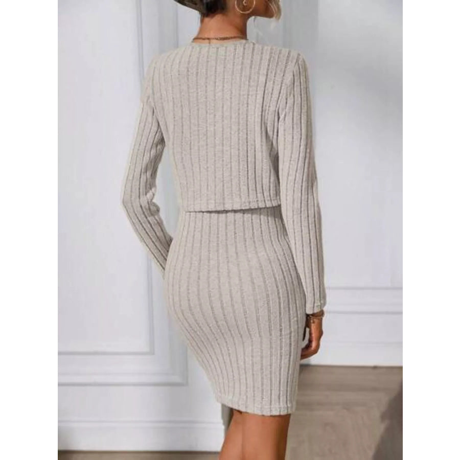 Ribbed Knit Bodycon Cami Dress with Cardigan Apparel and Accessories