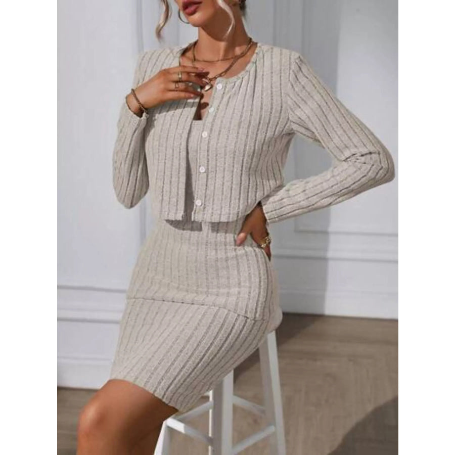 Ribbed Knit Bodycon Cami Dress with Cardigan Apparel and Accessories