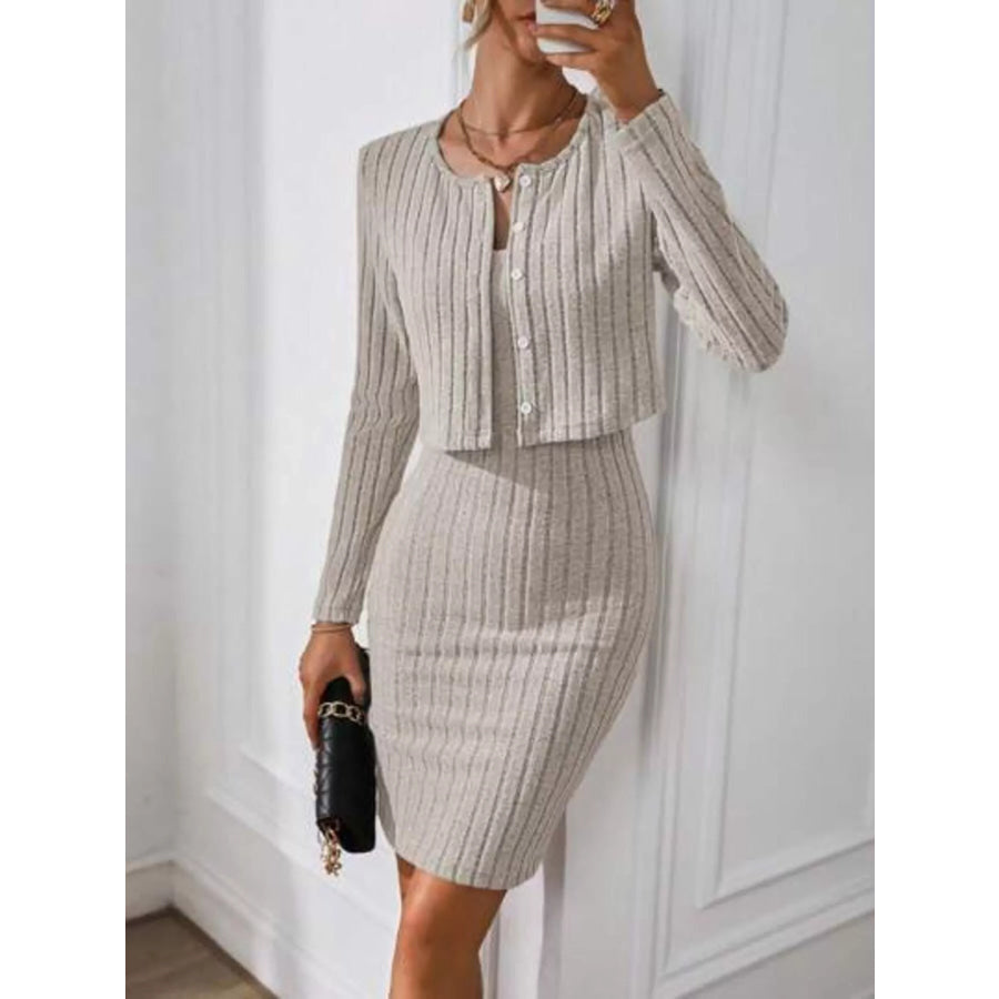 Ribbed Knit Bodycon Cami Dress with Cardigan Apparel and Accessories
