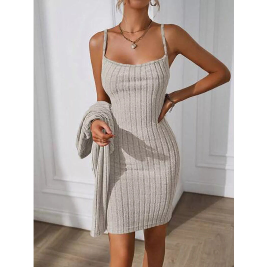 Ribbed Knit Bodycon Cami Dress with Cardigan Apparel and Accessories