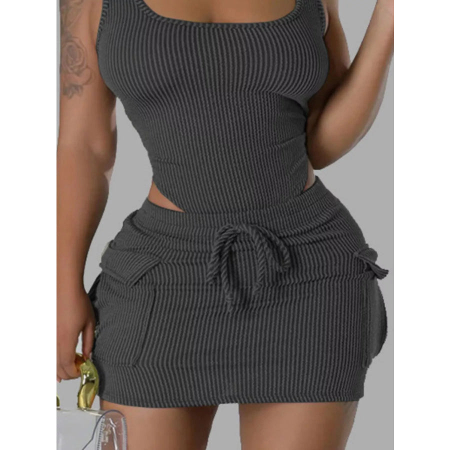 Ribbed Knit Bodysuit and Drawstring Skirt Set Apparel and Accessories