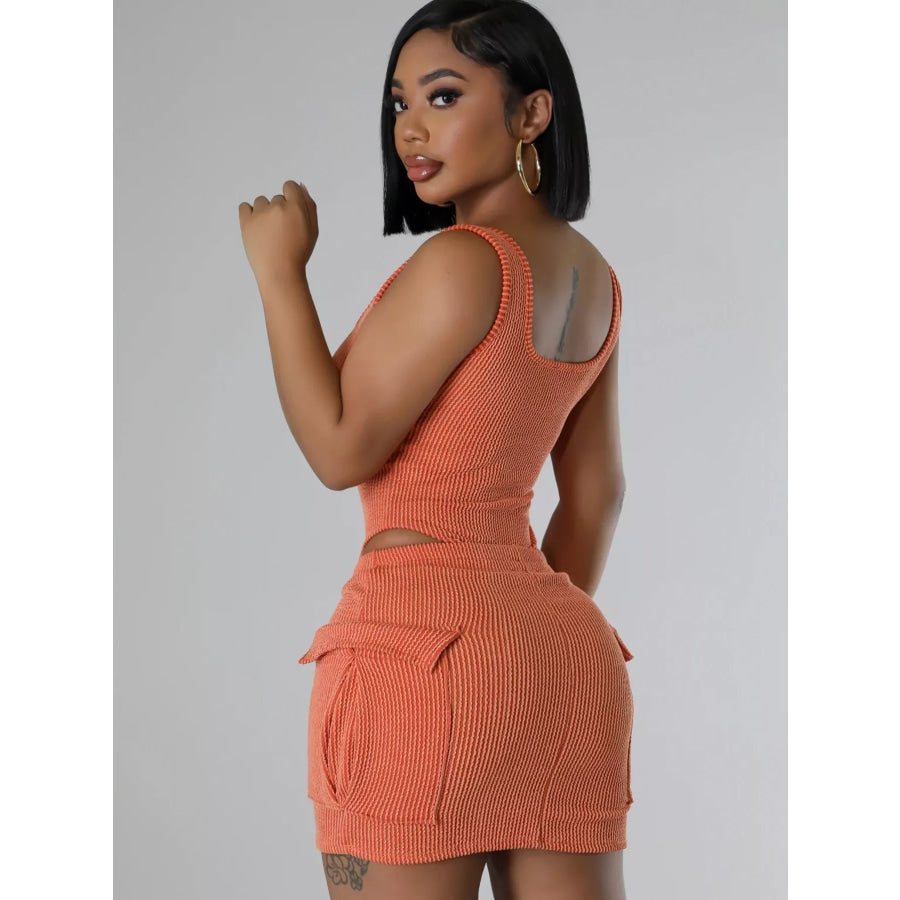 Ribbed Knit Bodysuit and Drawstring Skirt Set Apparel and Accessories