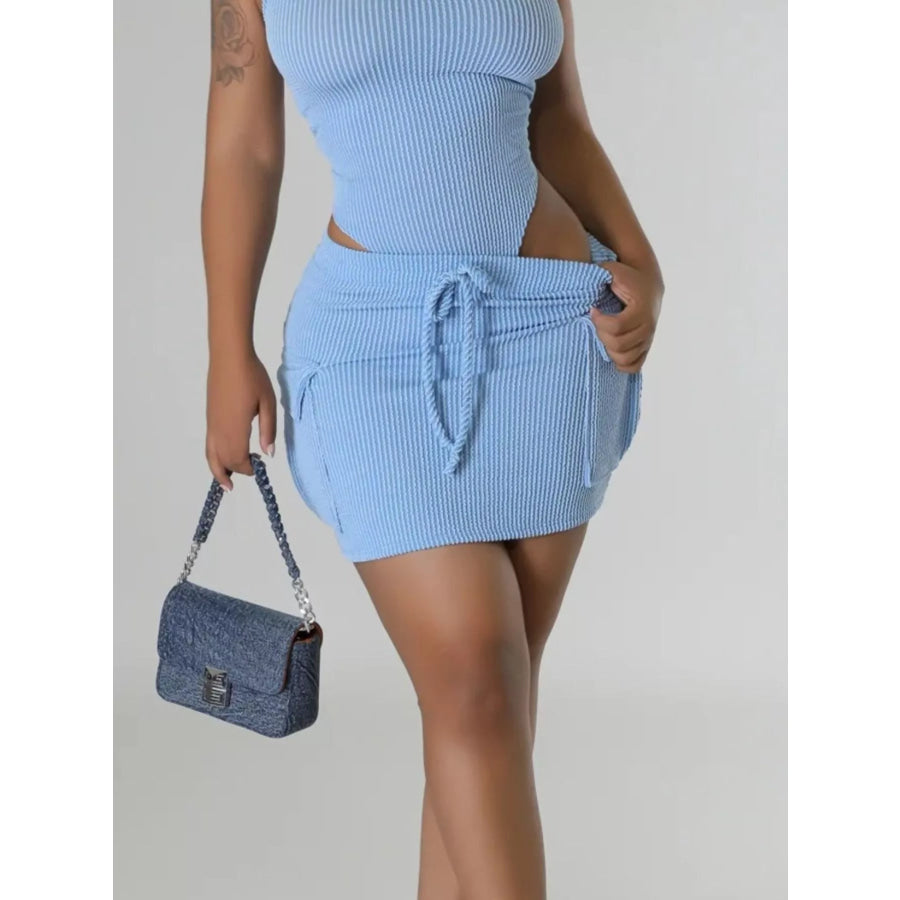 Ribbed Knit Bodysuit and Drawstring Skirt Set Apparel and Accessories