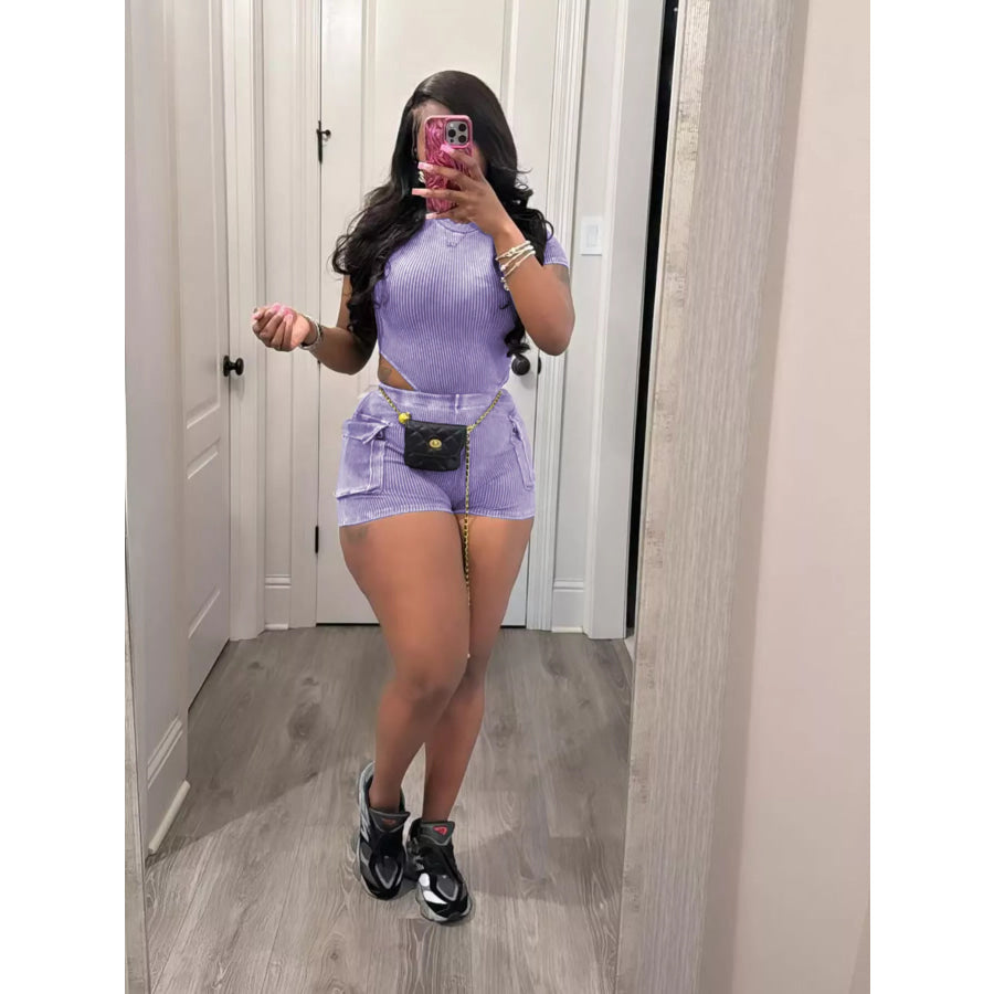 Ribbed Knit Bodysuit and Shorts Set Apparel and Accessories
