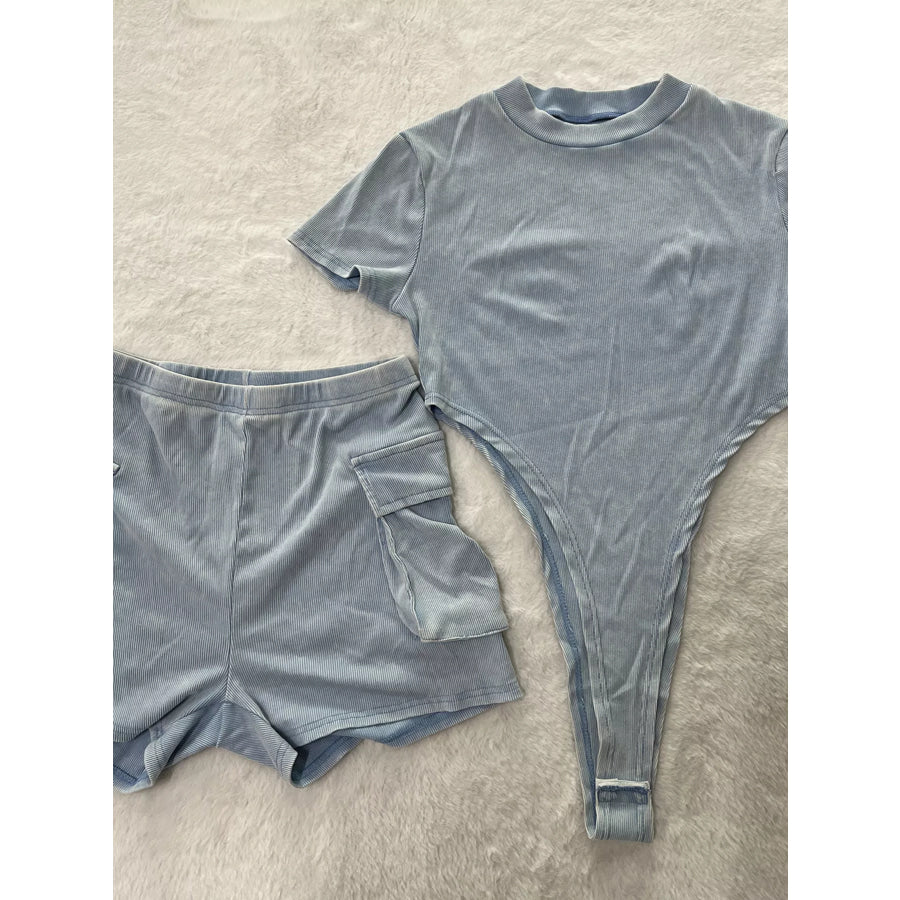 Ribbed Knit Bodysuit and Shorts Set Apparel and Accessories