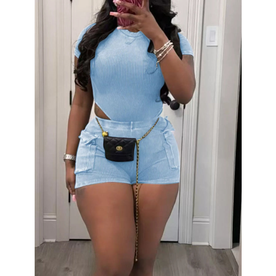 Ribbed Knit Bodysuit and Shorts Set Apparel and Accessories
