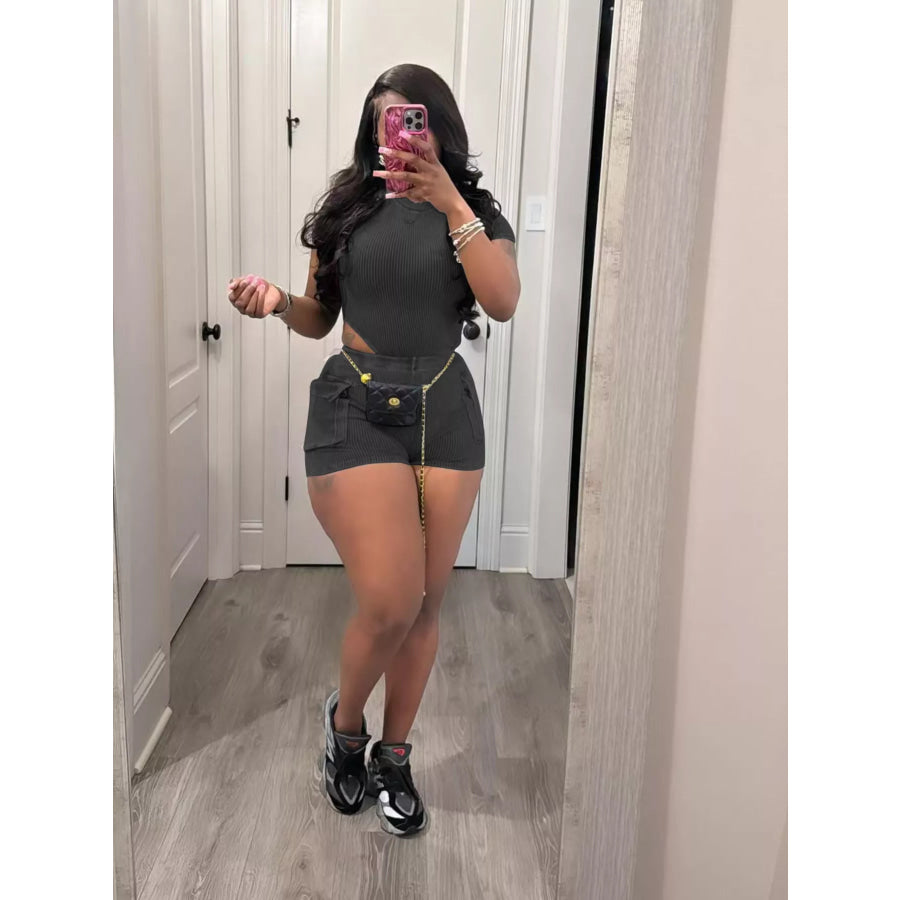 Ribbed Knit Bodysuit and Shorts Set Apparel and Accessories