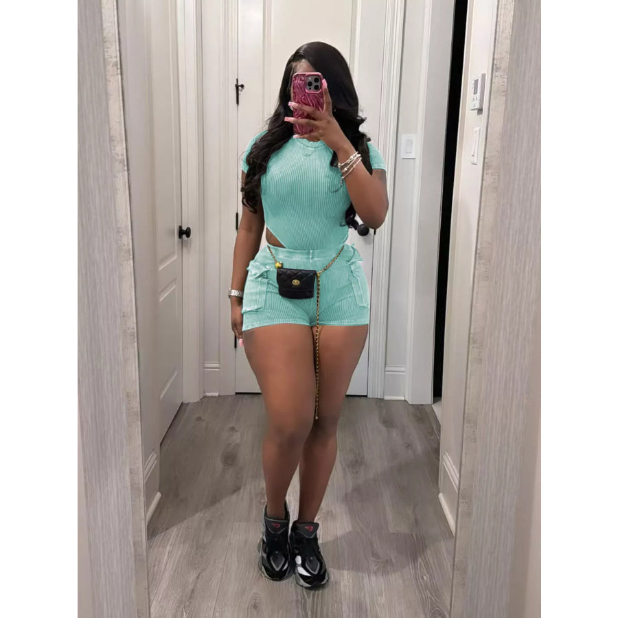 Ribbed Knit Bodysuit and Shorts Set Apparel and Accessories