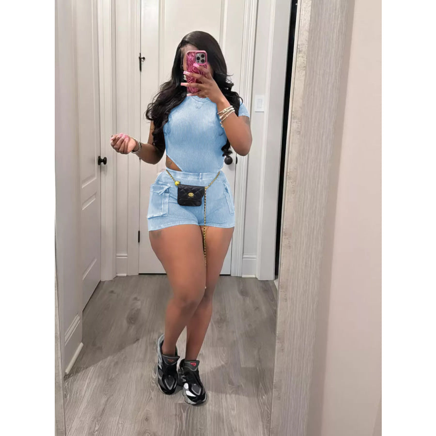 Ribbed Knit Bodysuit and Shorts Set Apparel and Accessories