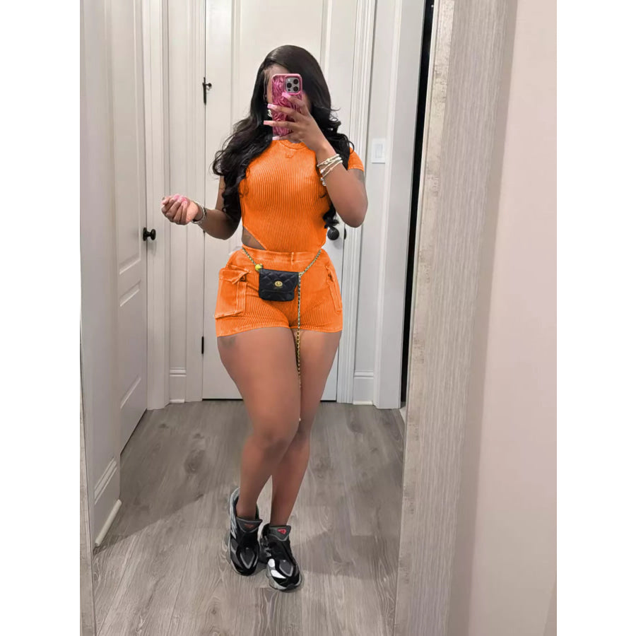 Ribbed Knit Bodysuit and Shorts Set Apparel and Accessories