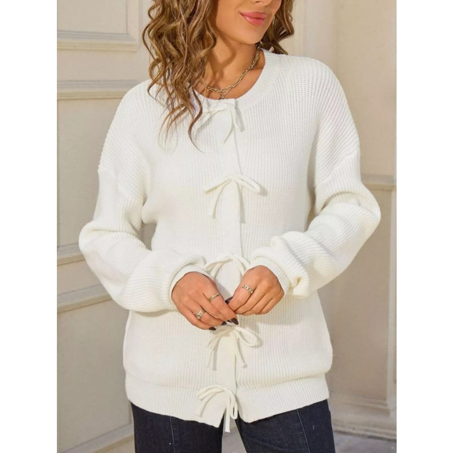 Ribbed Knit Bow-Tie Cardigan Apparel and Accessories