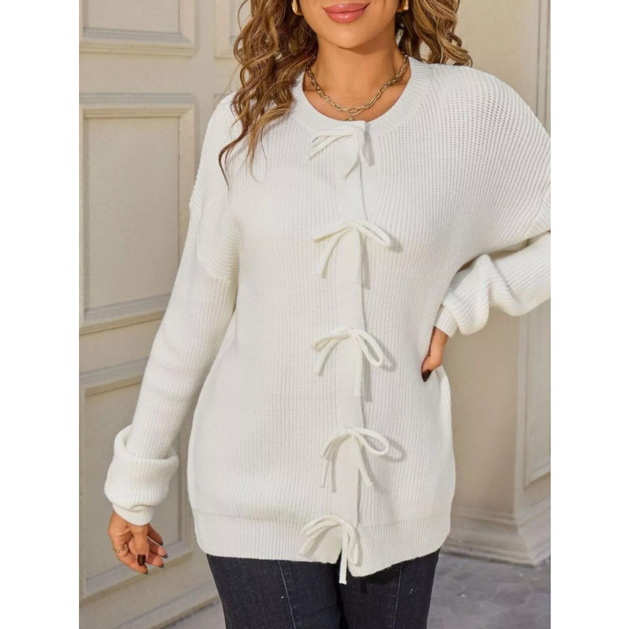 Ribbed Knit Bow-Tie Cardigan Apparel and Accessories