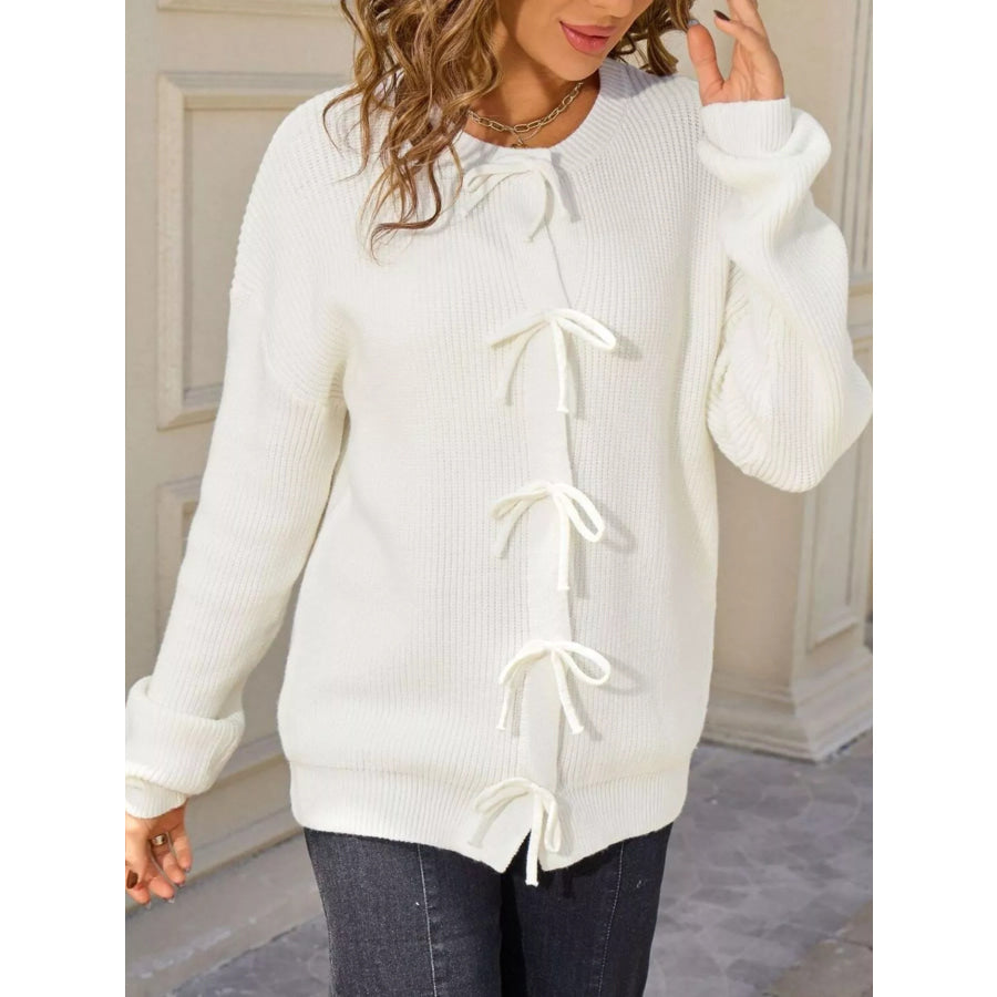 Ribbed Knit Bow-Tie Cardigan Apparel and Accessories