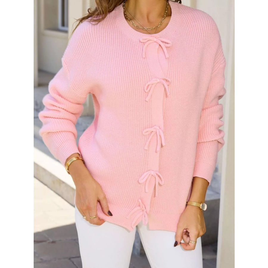 Ribbed Knit Bow-Tie Cardigan Apparel and Accessories