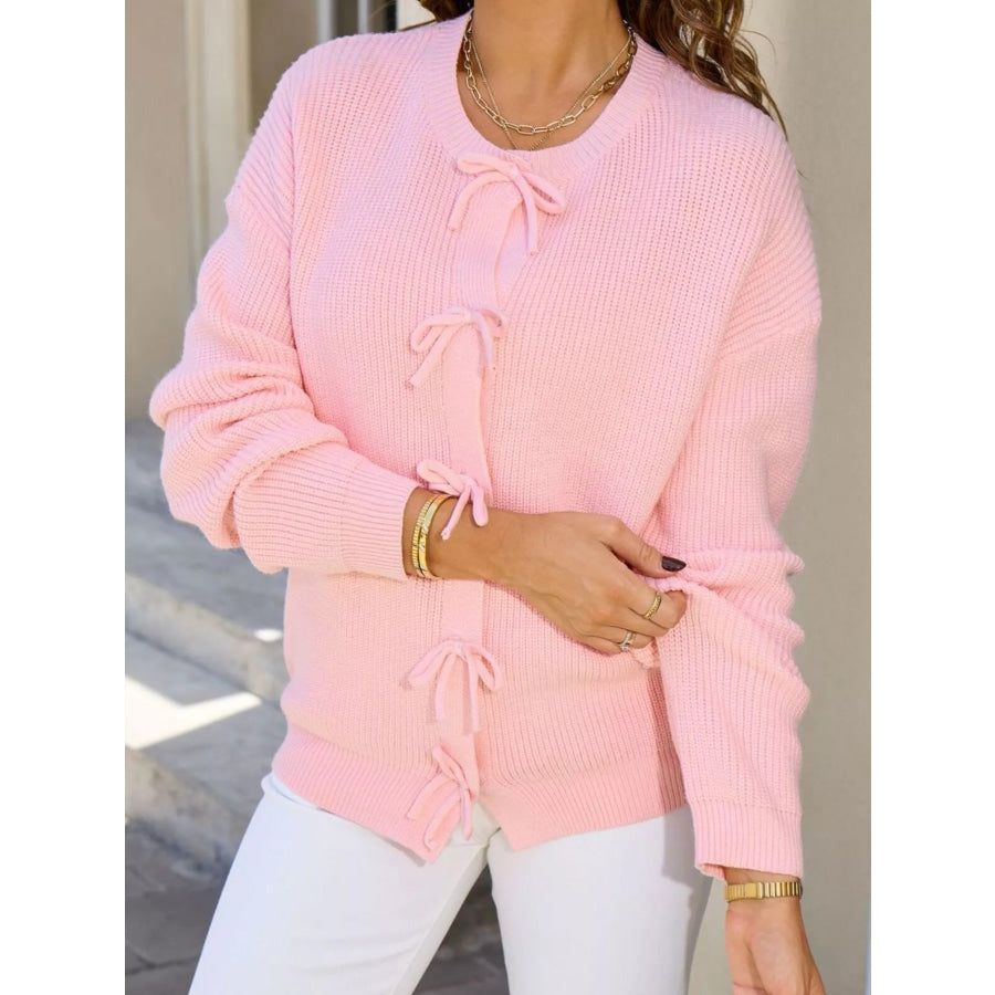 Ribbed Knit Bow-Tie Cardigan Apparel and Accessories