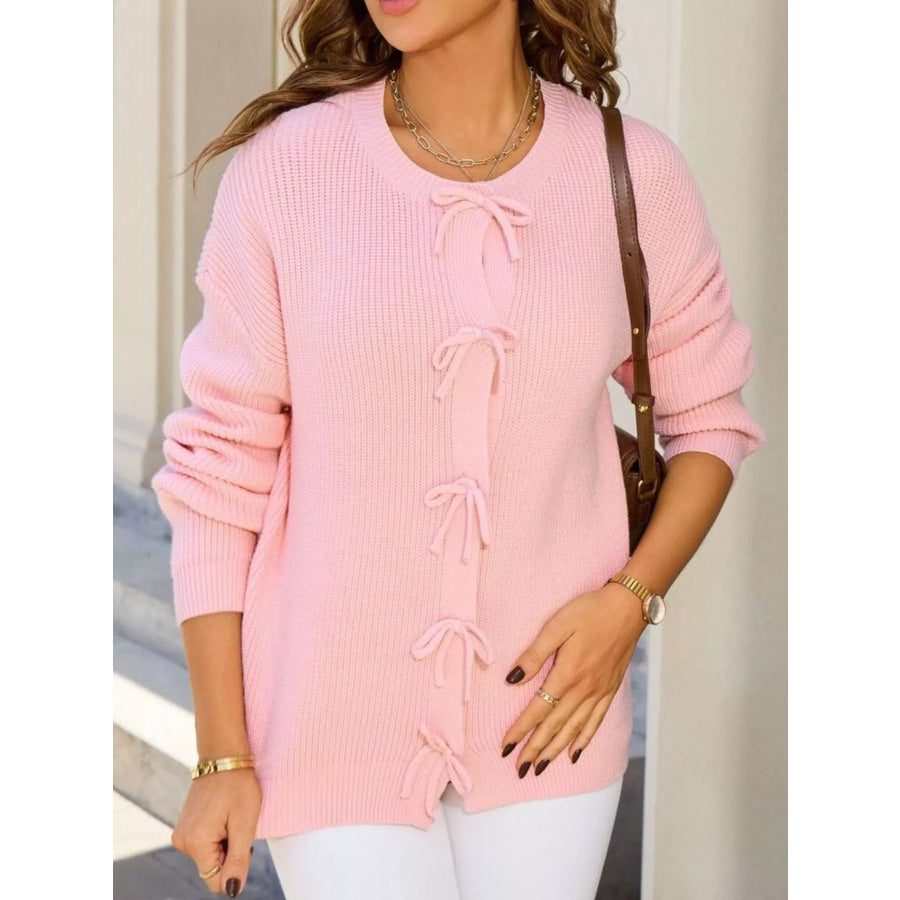 Ribbed Knit Bow-Tie Cardigan Apparel and Accessories