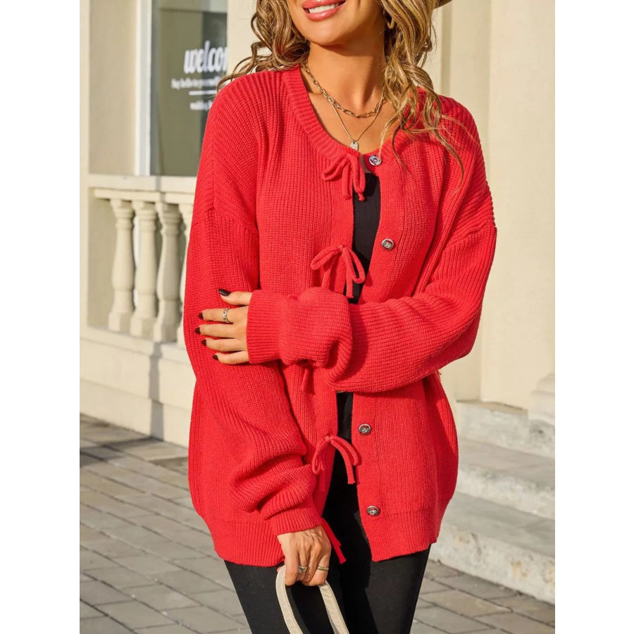 Ribbed Knit Bow-Tie Cardigan Apparel and Accessories