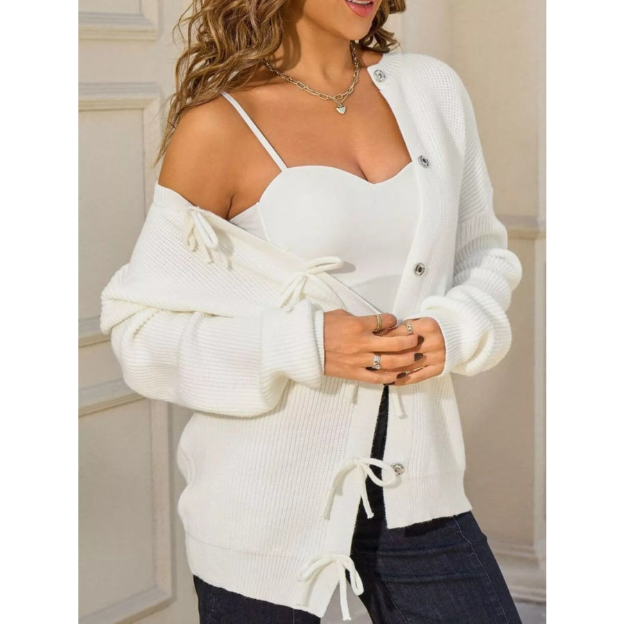Ribbed Knit Bow-Tie Cardigan Apparel and Accessories
