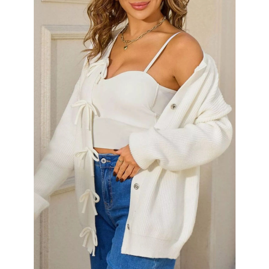 Ribbed Knit Bow-Tie Cardigan Apparel and Accessories