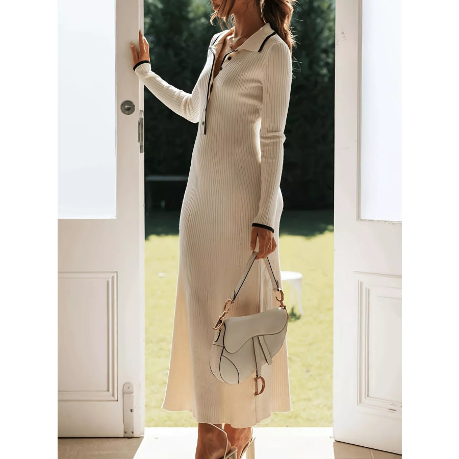 Ribbed Knit Button Detail Sweater Dress Apparel and Accessories