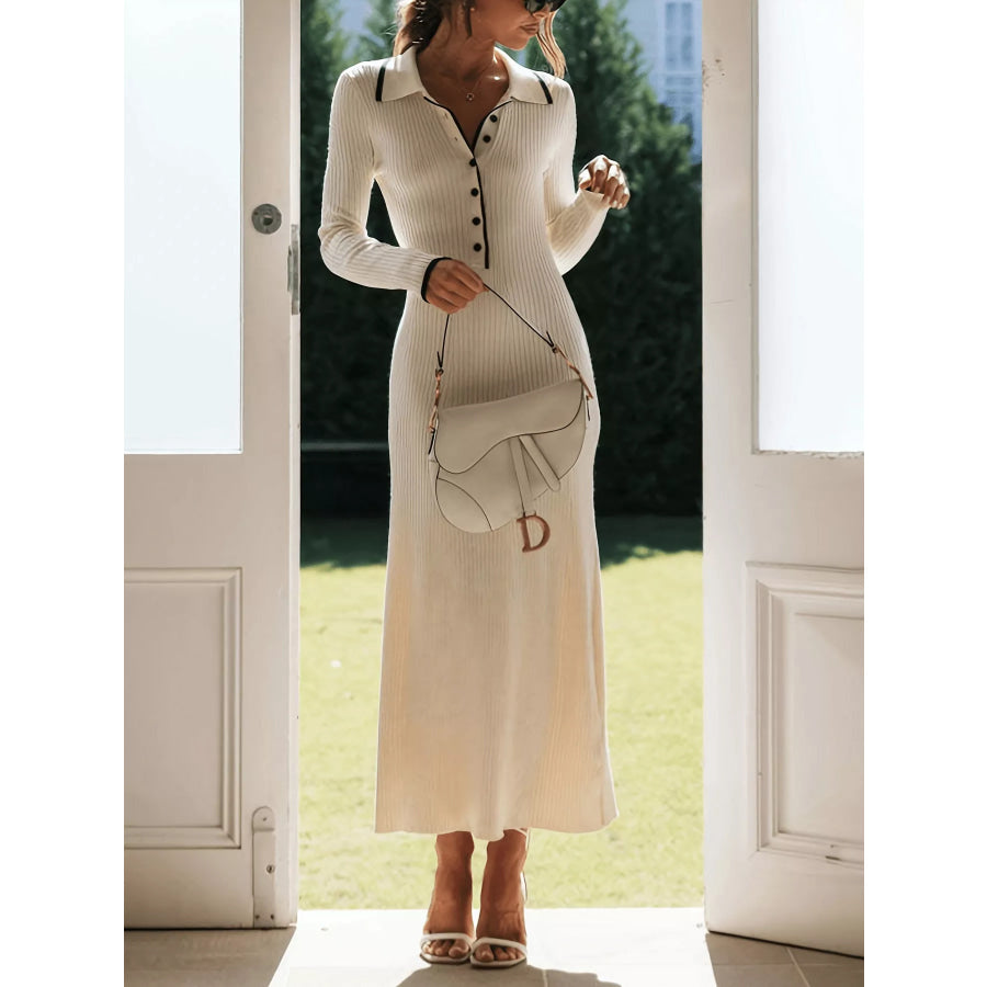Ribbed Knit Button Detail Sweater Dress Apparel and Accessories