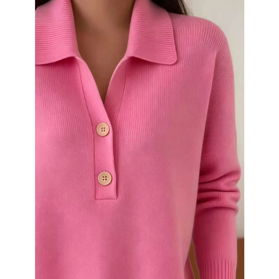 Ribbed Knit Button Detail Sweater