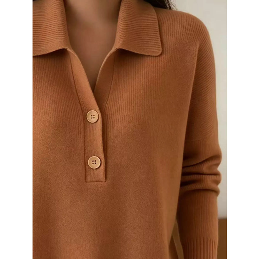 Ribbed Knit Button Detail Sweater