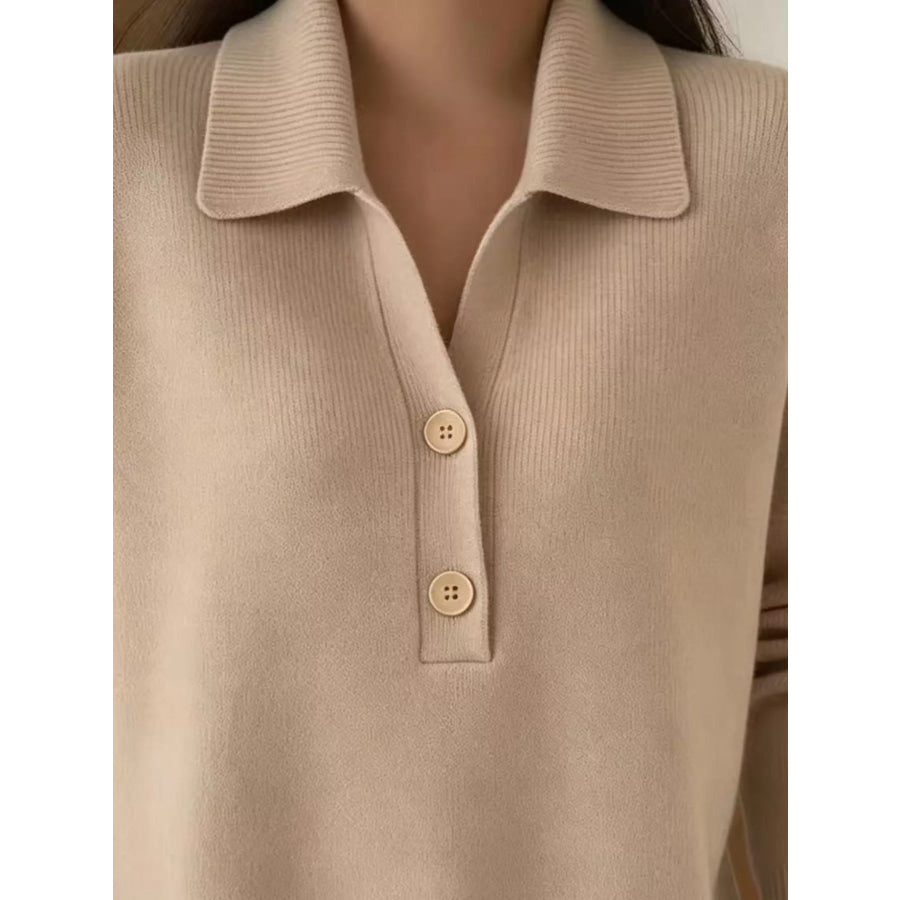Ribbed Knit Button Detail Sweater