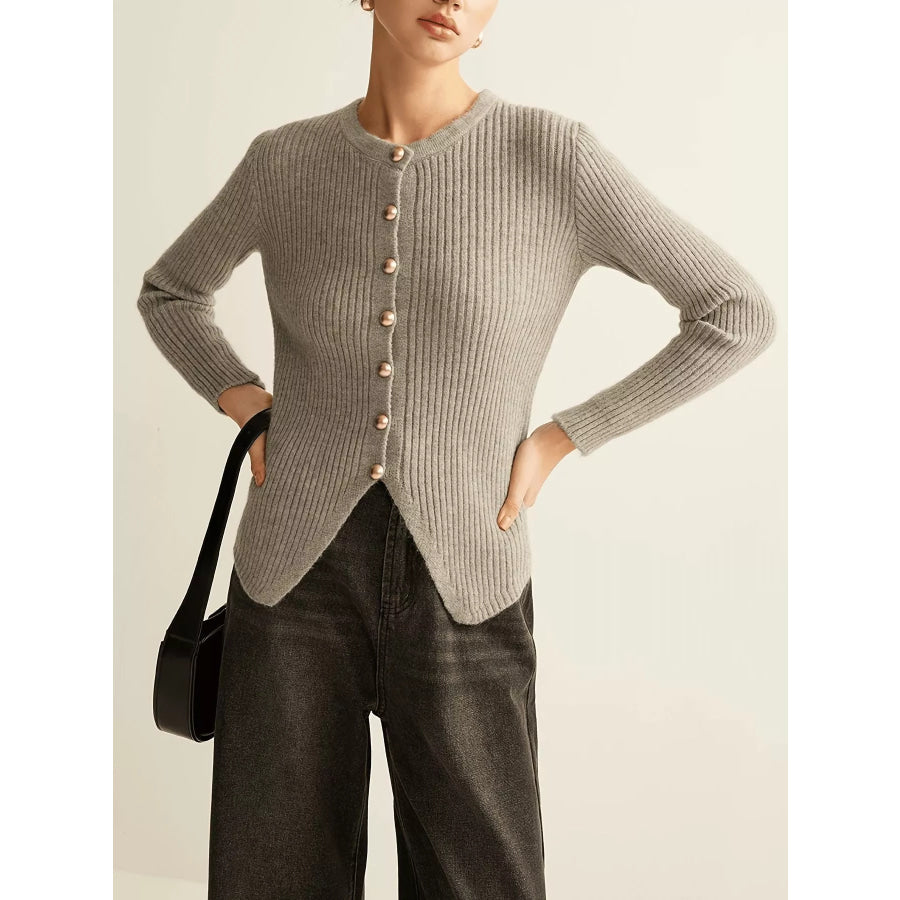 Ribbed Knit Button-Down Cardigan Apparel and Accessories