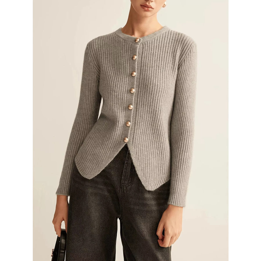 Ribbed Knit Button-Down Cardigan Apparel and Accessories