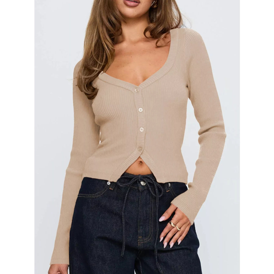 Ribbed Knit Button-Down Cardigan Apparel and Accessories