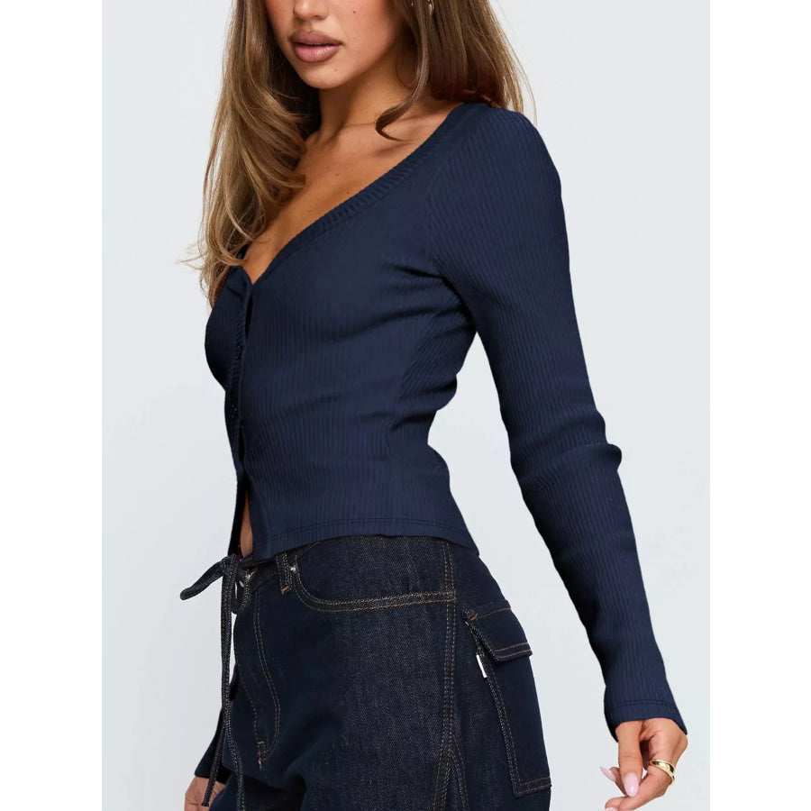 Ribbed Knit Button-Down Cardigan Apparel and Accessories