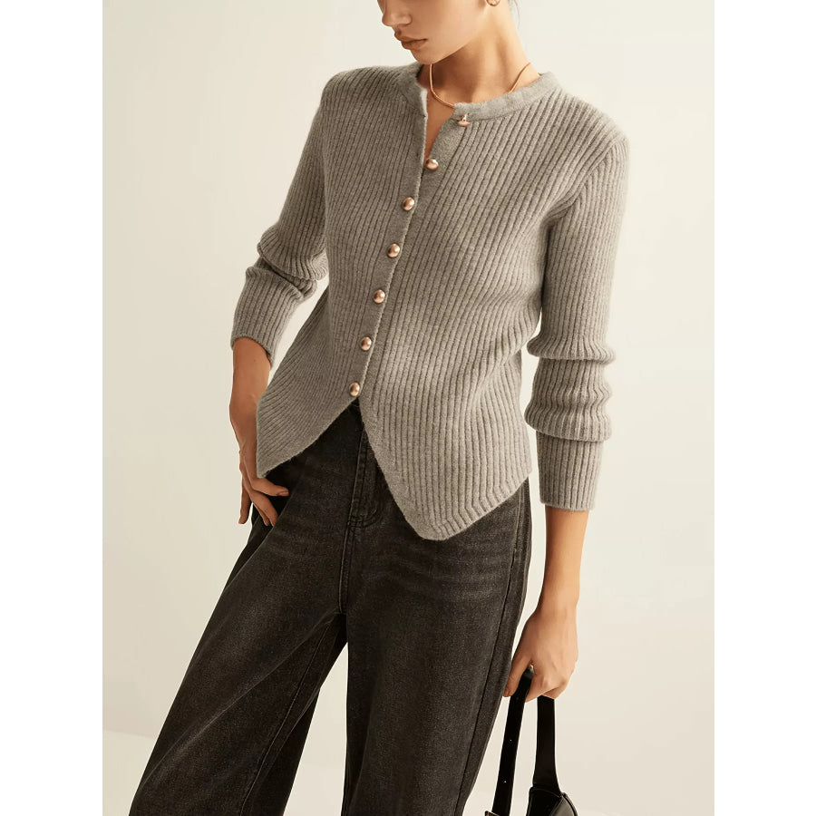 Ribbed Knit Button-Down Cardigan Apparel and Accessories