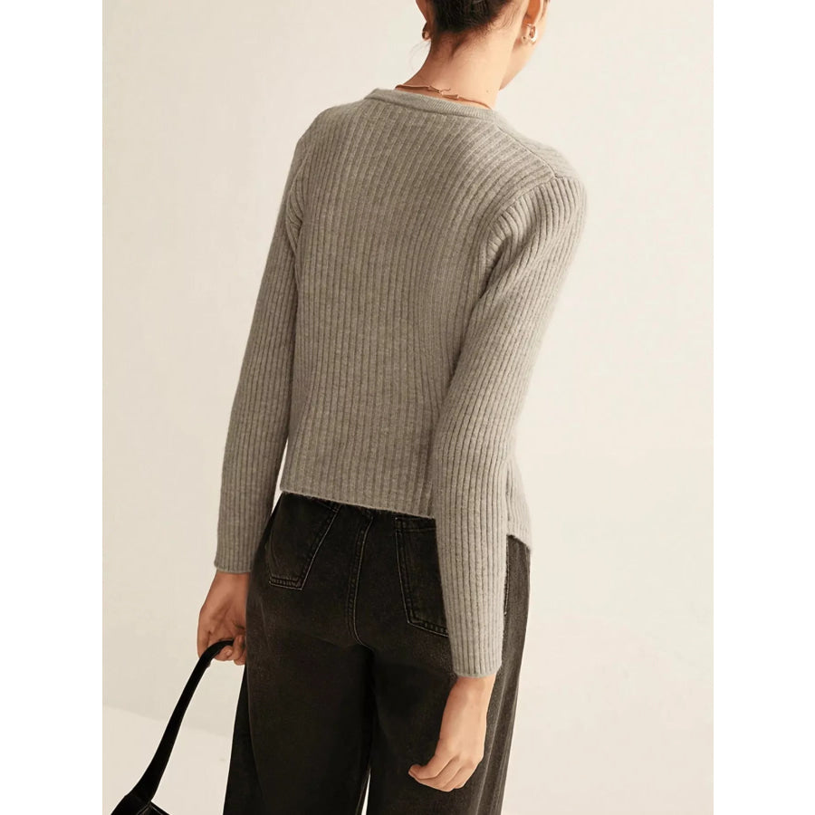 Ribbed Knit Button-Down Cardigan Apparel and Accessories