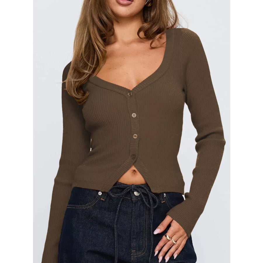 Ribbed Knit Button-Down Cardigan Apparel and Accessories