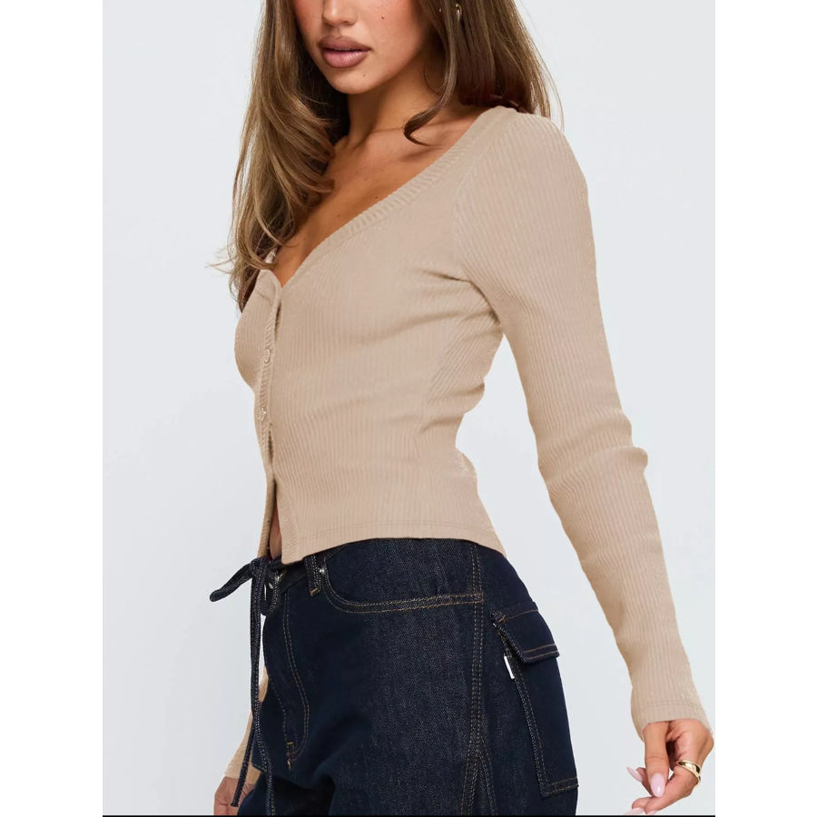 Ribbed Knit Button-Down Cardigan Apparel and Accessories
