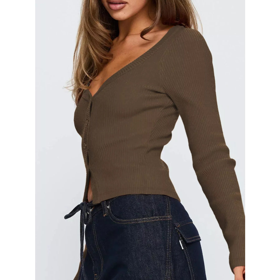 Ribbed Knit Button-Down Cardigan Apparel and Accessories