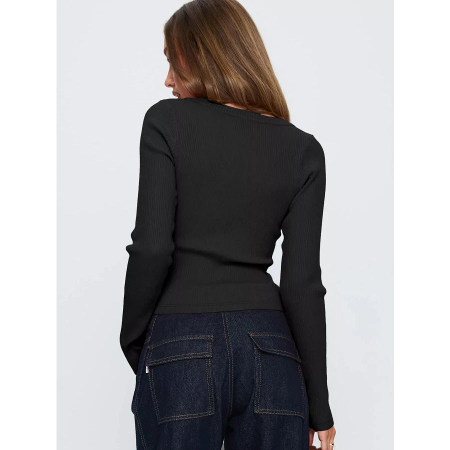 Ribbed Knit Button-Down Cardigan Apparel and Accessories
