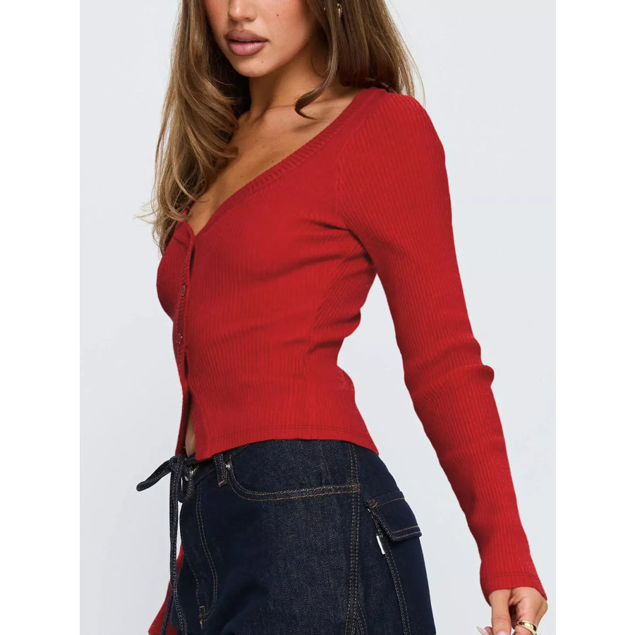 Ribbed Knit Button-Down Cardigan Apparel and Accessories