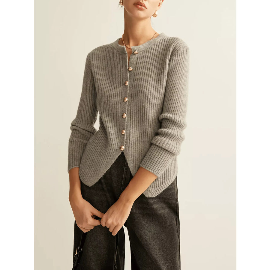 Ribbed Knit Button-Down Cardigan Apparel and Accessories