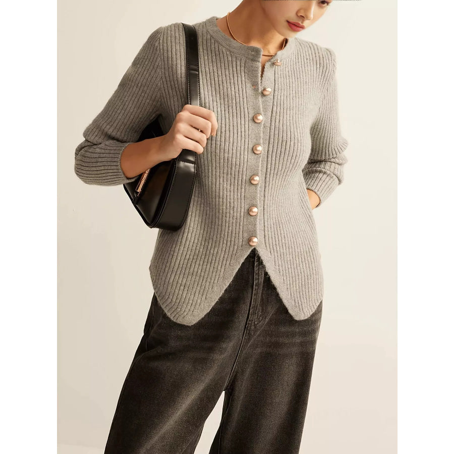 Ribbed Knit Button-Down Cardigan Apparel and Accessories